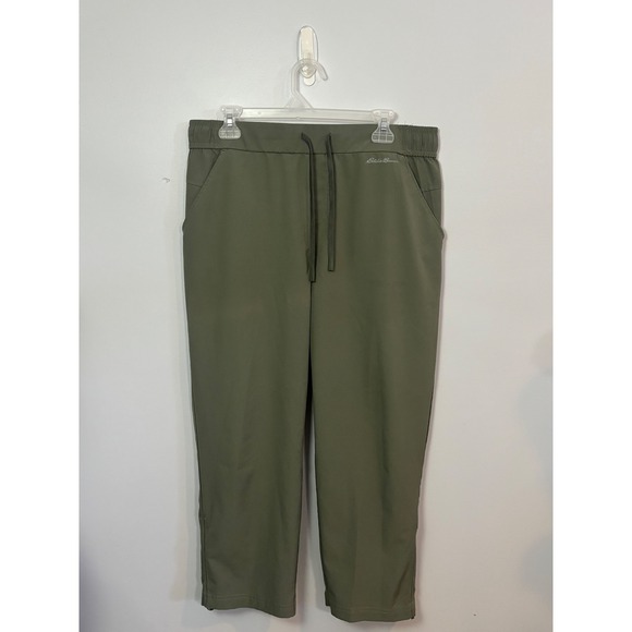 Eddie Bauer Womens Horizon Capri Olive Green Drawstring Lightweight Pants L - Picture 1 of 5